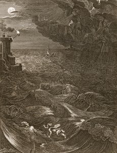 Leander svømmer over Hellespont for at møde sin elskerindehelt, 1730 af Bernard Picart