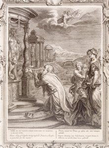 Oeneus, konge af Calydon, der har forsømt Diana i et offer og bliver straffet for sin ondskab, 1731 af Bernard Picart