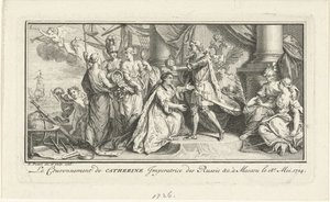 Peter den Store kroner sin kone Catherine I som kejserinde, 1726 af Bernard Picart