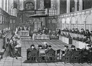 Protestantisk synode afholdt i 1730 i Nieuwe Kerk (Ny Kirke) i Amsterdam, Holland, gravering af Bernard Picart (1673-1733) af Bernard Picart