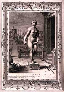 Pygmalion er forelsket i en statue, han har lavet, og ved sin bøn forvandler Venus den til en kvinde af Bernard Picart