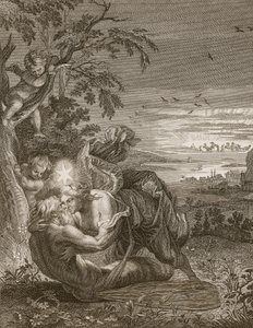 Tithonus, Auroras mand, forvandlet til en græshoppe, 1731 af Bernard Picart