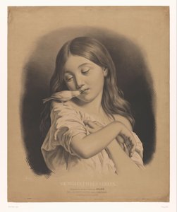 Ung pige med en fugl på skulderen Le petit favori (titel på objekt) Forskellige nye undersøgelser (serietitel) Nouvelles études variées (serietitel på objekt)
