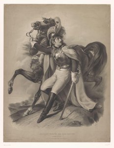 Cussier ved siden af ​​sin hest Le cuirassier (titel på objekt) Nye litografier med to typer kridt (serietitel) Nouveaux grupper aux deux farveblyanter (serietitel på objekt)
