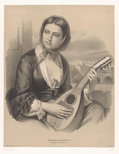 Kvinde spiller mandolin Store undersøgelser i to typer kridt (serietitel) Grande étude aux deux farveblyanter (serietitel på objekt)