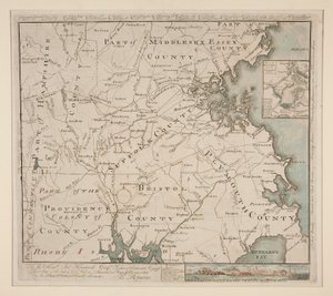 Kort over Boston og Omegn, ca. 1775 af Bernard Romans