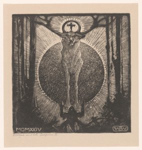 Knælende figur foran udseendet af en hjort The Vision of St. Hubertus (Composition II) (original titel)