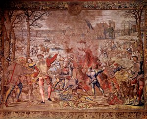 Maximiliens jagter kaldet "Beautiful hunts of Guise": januar måned, Vandmanden, vildsvinejagt, flambee, kure - Tapet lavet i de flamske værksteder af Bernard van Orley (Barend, Barent, Bernaert van Brussel