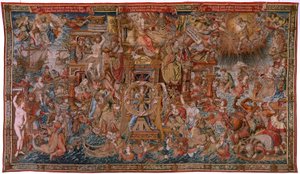 flamsk gobelin. Serien The Honours. Fortune, vejen til hæder (La Fortuna, Camino de los Honores). Femte gobelin i serien. Modeltegnere fra Bernard van Orleys og Jan Gossaert de Mabuses kreds. Fremstilling Pieter van Aelst, Brusse