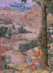 flamsk gobelin. Serien Kristi lidenskab. Kristus på Oliebjerget. Fremstilling Pieter de Pannemaeker, Bruxelles. Tegneren Barend van Orley. ca 1518-1522. af Bernard van Orley
