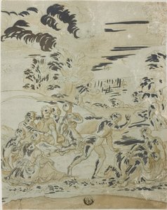 Pastoral scene: Mænd, der jager fugle, par, der sidder på jorden af Bernard van Orley