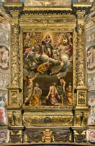 Apsis, altertavle af Bernardino Gatti kaldet Il Sojaro færdiggjort af Giovanni Battista Trotti kaldet IL Malosso, Jomfruens himmelfart