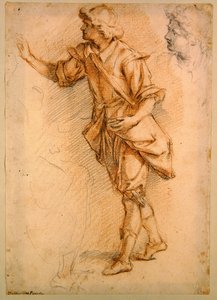 A Standing Figure (sort og rødt kridt på papir)