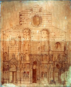 Facade af katedralen (duomo) i Firenze. Tegning i pen og blod af Bernardino Poccetti (Bernardino Barbatelli) (1548-1612) Dim. 101x58 cm Firenze, Museo del 