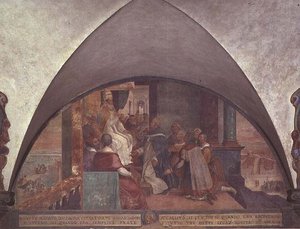 Sankt Antoninus præsenterer sig selv for pave Eugenius III som ambassadør, lunette (fresko)