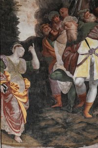 Detalje af Saint Catherines martyrium (fresko) af Bernardino Lanino