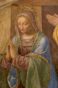 Hyrdernes fødsel og tilbedelse, ca. 1520-1525. Detalje (olie på panel) af Bernardino Luini