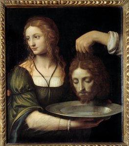 Salome modtager Johannes Døberens hoved Salome bliver tilbudt på en bakke det decollee-hoved for Sankt Johannes Døberen, som hun forlangte under Herode Antipas og Herodiades banket. Maleri af Bernardino de Scapis kendt som Bernardino Luini (14