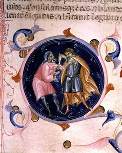Miniature af to mænd, der skændes, fra Bibelen af Charles V af Valois (vellum) af Bernardino da Modena
