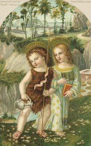 Jesus Kristus og Johannes Døberen (chromolitho) af Bernardino di Betto (after) Pinturicchio