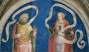 Le prophete Ezechiel et la sibylle cimmerienne - Profeten Ezekiel og den kimmerske sibylle, af Pinturicchio, Bernardino, Værksted fra (1454-1513). Fresco