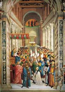 Italien, Siena, katedral, Piccolomini bibliotek, kroningen af pave Pius II, detaljer fra historier om Pius II