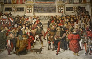 Italien Toscana Siena, Katedralen Duomo: Kroningen af Pius II (1405-1464) af Bernardino di Betto Pinturicchio