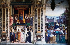 Pius II ankommer til Ancona for at starte korstog (1500-tallet), fresko af Pinturicchio (1452-1513), Piccolomini bibliotek, katedralen i Siena, Toscana, Italien af Bernardino di Betto Pinturicchio
