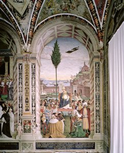 Pave Pius II (1405-64), i Ancona, velsigner flåden, der er ved at rejse til det hellige land den 15. august 1464 af Bernardino di Betto Pinturicchio