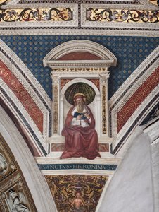Sankt Hieronymus, detalje af kirkens læger (fresco af Bernardino di Betto Pinturicchio