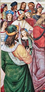 Piccolomini-biblioteket, den nordøstlige væg: "Aeneas Sylvius holder en tale for kong James I af Skotland, vinteren 1435" af Bernardino di Betto Pinturicchio