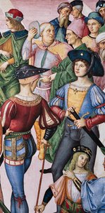 Piccolomini-biblioteket, den nordøstlige væg: "Aeneas Sylvius bliver kronet til digterpristager af kejser Frrederick III, 27. juli af Bernardino di Betto Pinturicchio