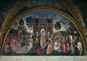 Katarina af Alexandrias disput med filosoffen foran den romerske kejser Maxentius (olie på lærred) af Bernardino di Betto Pinturicchio