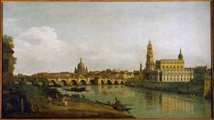 Dresden, Tyskland, set fra Elbens højre bred, under Augustusbroen (olie på lærred) af Bernardo Bellotto