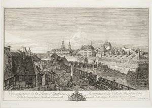 Udvendig udsigt over den italienske port til voldene i byen Dresden af Bernardo Bellotto