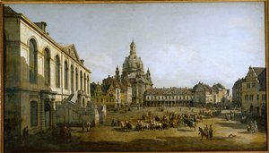 Neumarkt i Dresden, Tyskland, set fra Judenhof, jødernes kvarter (maleri på lærred) af Bernardo Bellotto
