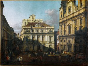 Den gamle universitetsplads i Wien, Østrig (olie på lærred) af Bernardo Bellotto