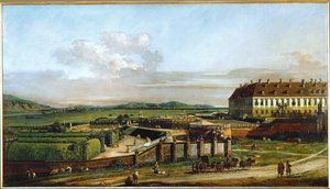 Schlosshof Slot, Østrig, set fra nord, bygget af prins Eugen af Savoyen (olie på lærred) af Bernardo Bellotto