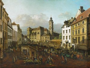 Freyung i Wien, Østrig, set fra sydøst (olie på lærred) af Bernardo Bellotto