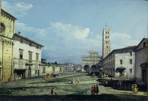 Piazza San Martino og domkirken, Lucca, ca. 1747 (olie på lærred) af Bernardo Bellotto