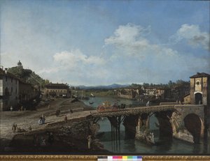 Udsigt over den gamle bro over Po i Torino, 1745 af Bernardo Bellotto
