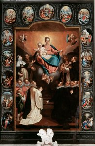 Jomfru med barn og rosenkransens mysterier - Maleri af Bernardo Castello (1557-1629) (i midten) og Paolo Gerolamo Piola (1666-1724) Santa Margherita Ligure, Santa Margherita-kirken Italien