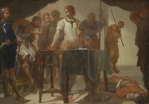 Mucius Scaevola konfronterer kong Porsenna af Bernardo Cavallino