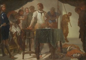 Mucius Scaevola konfronterer kong Porsenna af Bernardo Cavallino