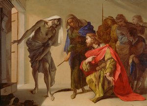 The Shade of Samuel påkaldt af Saul, ca. 1655 (olie på kobber) af Bernardo Cavallino