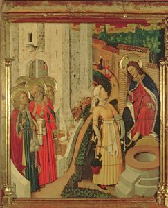 Jesus og kvinderne i Samaria, fra forvandlingens altertavle, pradella panel