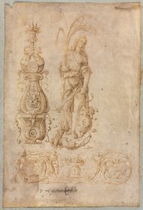 Design til en kandelaber, allegorisk figur af overflod, dekorativt reliefdesign af Bernardo Parentino
