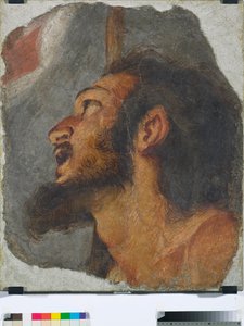 Hoved af St. Johannes Døberen Fragment af fritliggende freskomaleri, 1622 af Bernardo Strozzi