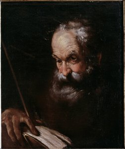 Portræt af gammel mand med en bog (olie på lærred af Bernardo Strozzi