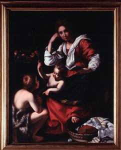 Repræsentation af den hellige familie med Johannes Døberens barn (Den hellige familie med Johannes døberen) Maleri af Bernardo Strozzi (1581-1644) Genes, Musei di Strada Nuova (ex Palazzo Rosso) Italien af Bernardo Strozzi